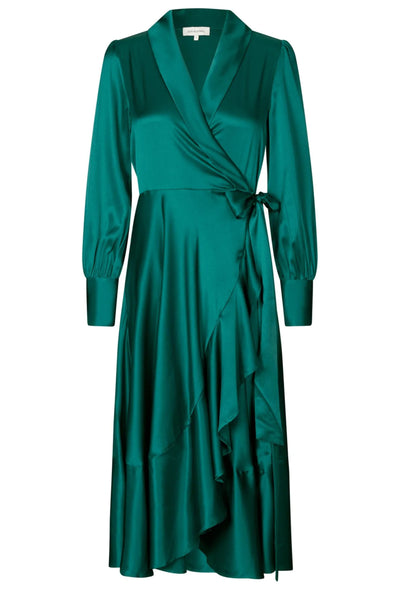 Vitah Silk Flounce Wrap Dress - Myrtle Green