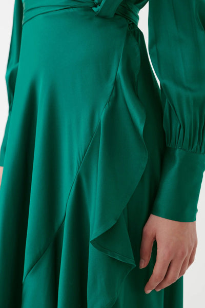 Vitah Silk Flounce Wrap Dress - Myrtle Green
