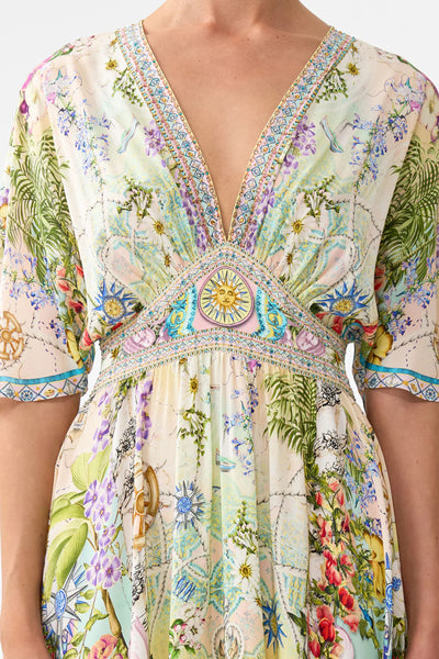 Just Coasting Waisted Dress with Hem Ruffle