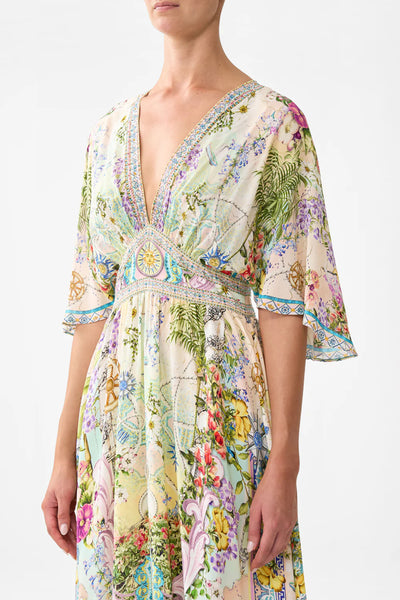 Just Coasting Waisted Dress with Hem Ruffle