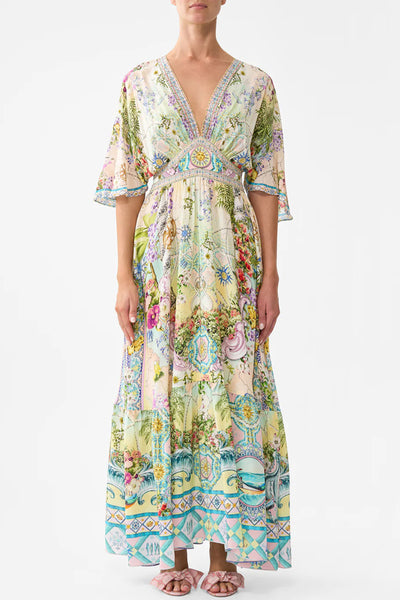 Just Coasting Waisted Dress with Hem Ruffle