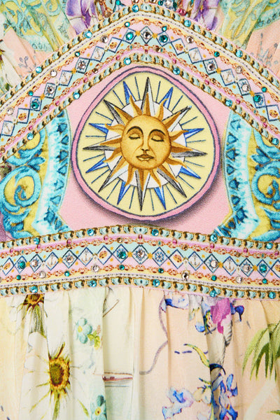 Just Coasting Waisted Dress with Hem Ruffle