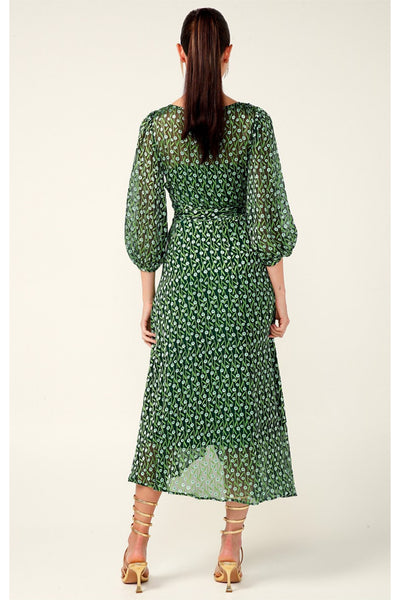 Wonderland Midi Wrap Dress - Emerald Poppy