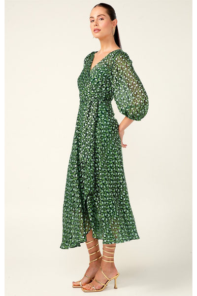 Wonderland Midi Wrap Dress - Emerald Poppy SIZE 8 ONLY