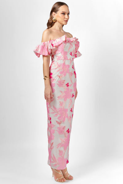 Jacquie Jacquard Off Shoulder Midaxi - Pink