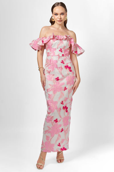Jacquie Jacquard Off Shoulder Midaxi - Pink
