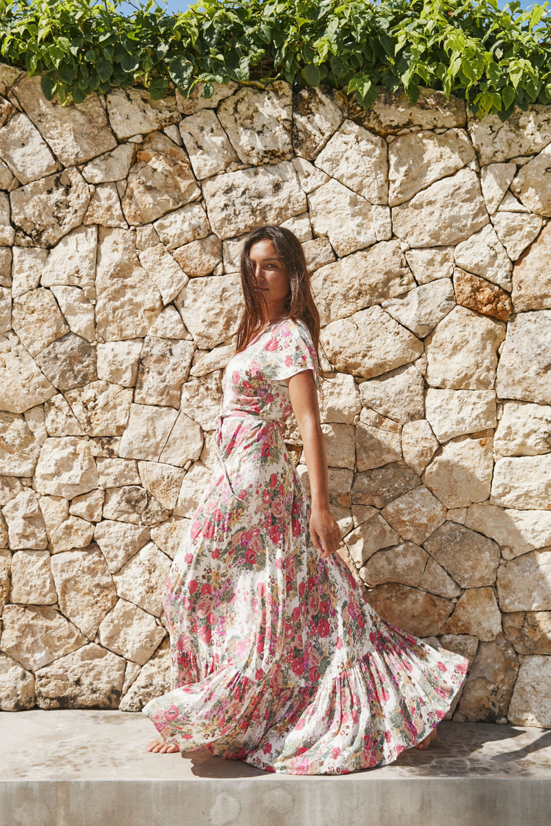 Provence Faux Wrap Maxi Dress Natural