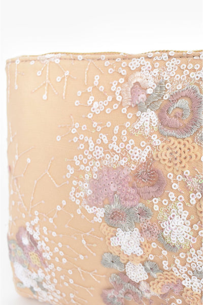 Zip Top Sequin and Embroidered Clutch - Pastel Pink