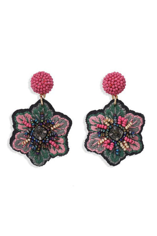 Aiko Beaded Flower Earring - Pink Khaki