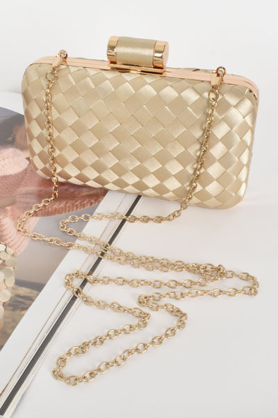 Aurelia Satin Plait Structured Clutch - Gold