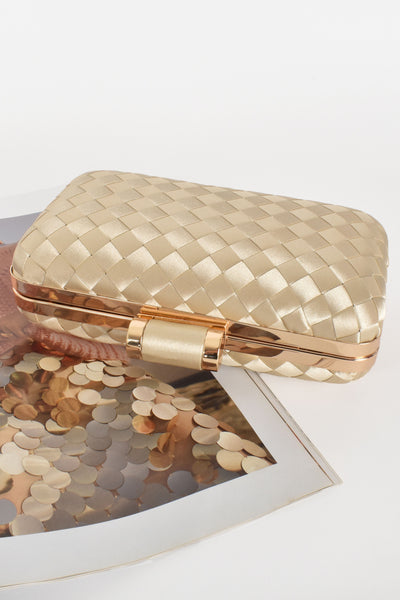 Aurelia Satin Plait Structured Clutch - Gold
