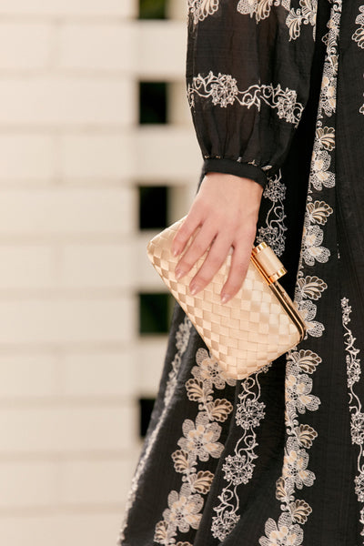 Aurelia Satin Plait Structured Clutch - Gold
