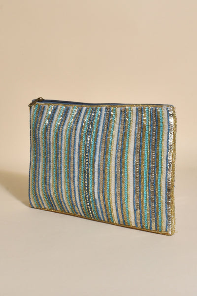 Beaded Stripe Zip Top Clutch - Multi