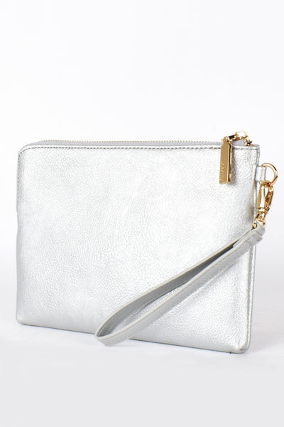Becca Vegan Leather Corner Zip Pouch - Silver