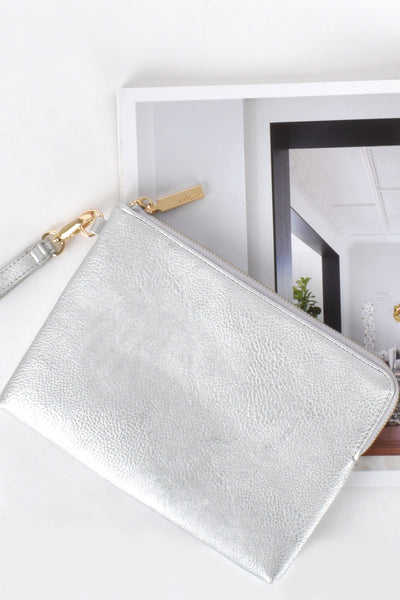 Becca Vegan Leather Corner Zip Pouch - Silver