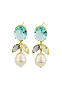 Bianca Crystal and Pearl Earrings - Blue