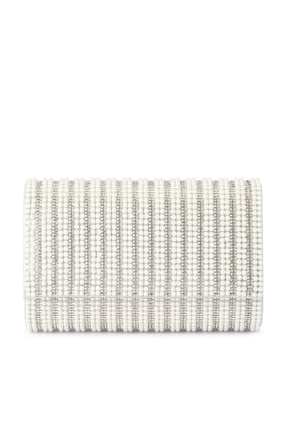 Domino Pearl and Crystal Clutch - White
