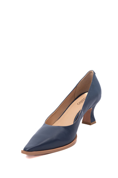 Nanda Pointed Low Heel Court Shoe - Navy Leather SIZES 36 + 37