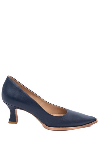 Nanda Pointed Low Heel Court Shoe - Navy Leather SIZES 36 + 37