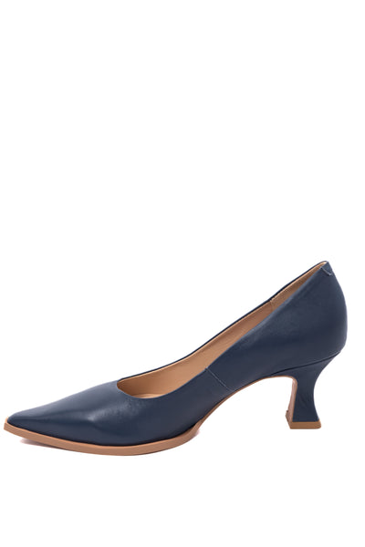 Nanda Pointed Low Heel Court Shoe - Navy Leather SIZES 36 + 37