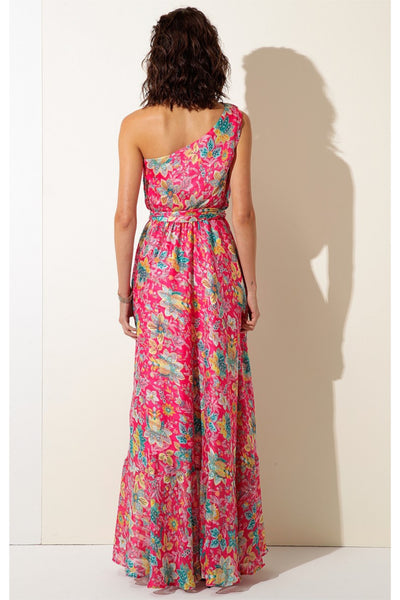Rosewater Lemonade Removable Cape Maxi Dress - Hot Pink Floral