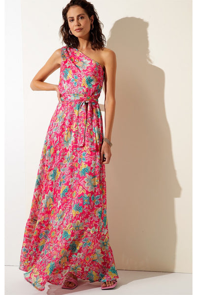 Rosewater Lemonade Removable Cape Maxi Dress - Hot Pink Floral