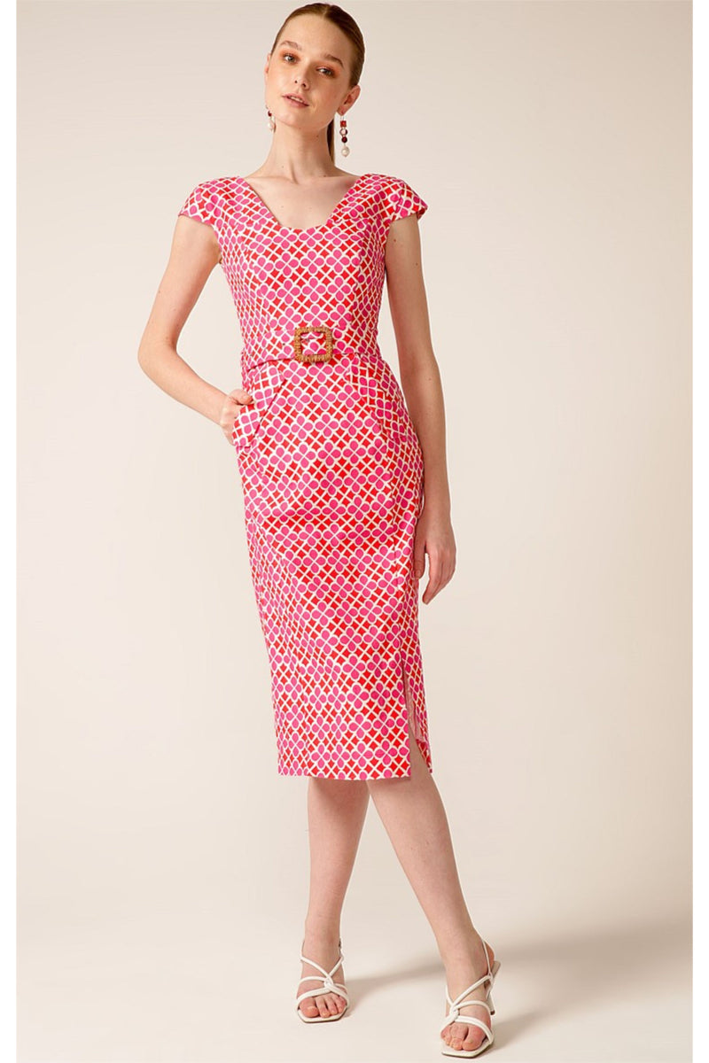 SACHA DRAKE San Rafael Midi Dress Pink Geometric Flower – Smoke