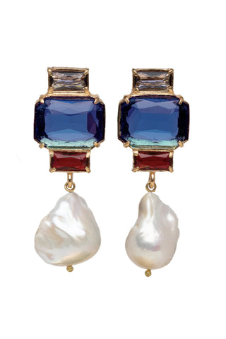 Carter Crystal Pearl Drop Event Earrings - Cobalt Blue
