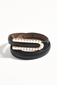 Pearl Buckle Thin Belt - Black