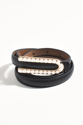 Pearl Buckle Thin Belt - Black