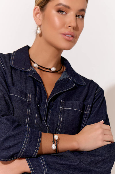 Plaited Freshwater Pearl Bracelet - Black