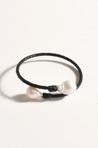 Plaited Freshwater Pearl Bracelet - Black