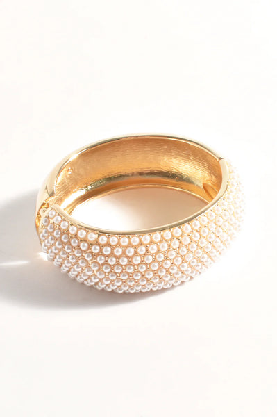 Faux Pearl Statement Bangle- Cream