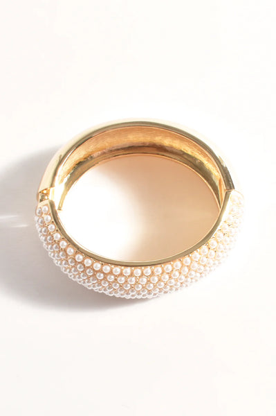 Faux Pearl Statement Bangle- Cream
