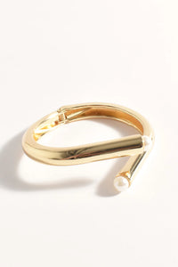 Hinged Pearl End Event Bangle- Gold