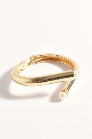 Hinged Pearl End Event Bangle- Gold