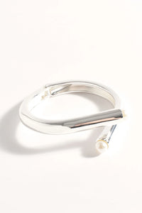 Hinged Pearl End Event Bangle - Silver