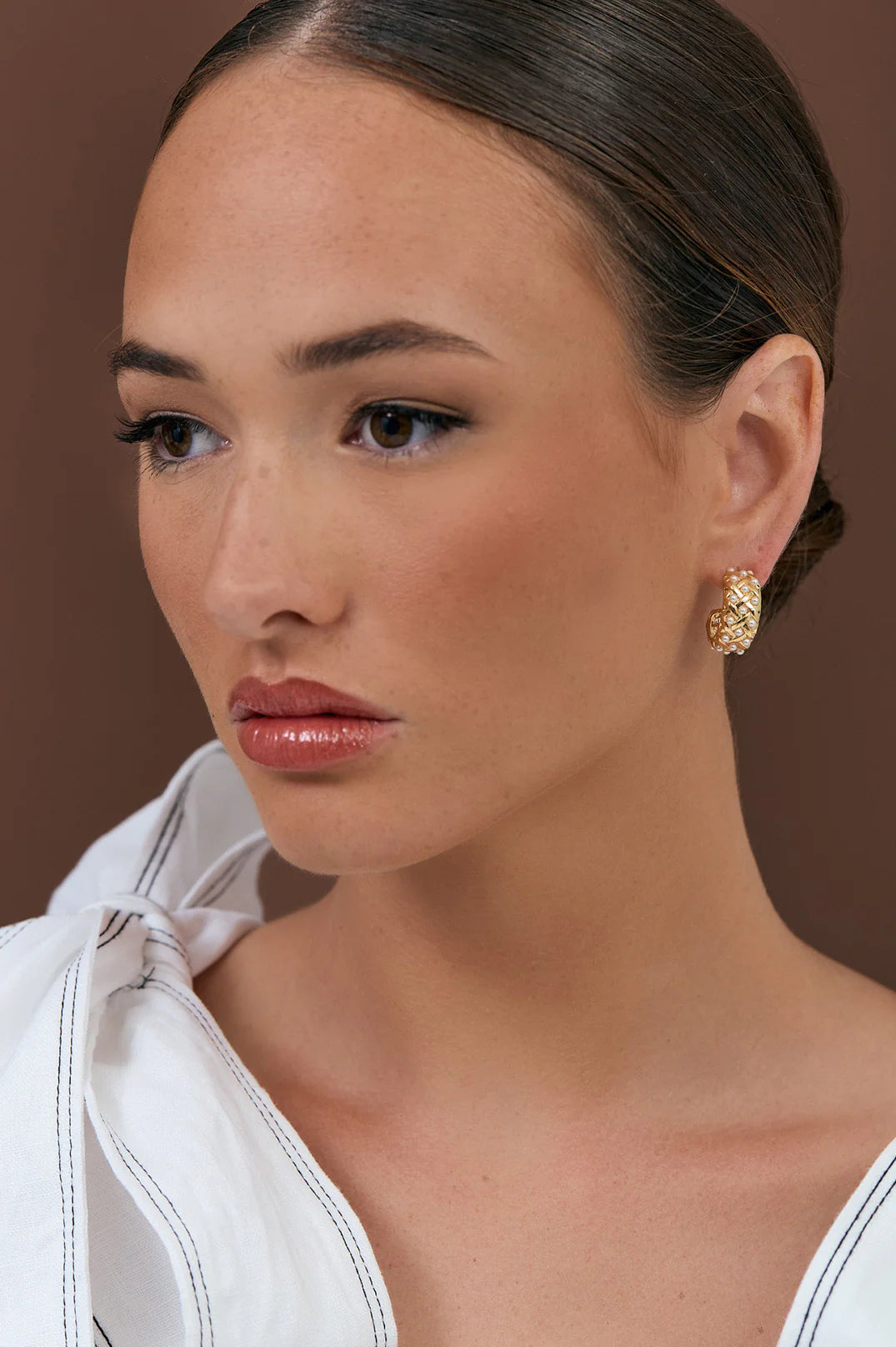 Woven Pearl Hoop Earrings - Gold