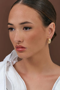 Woven Pearl Hoop Earrings - Gold