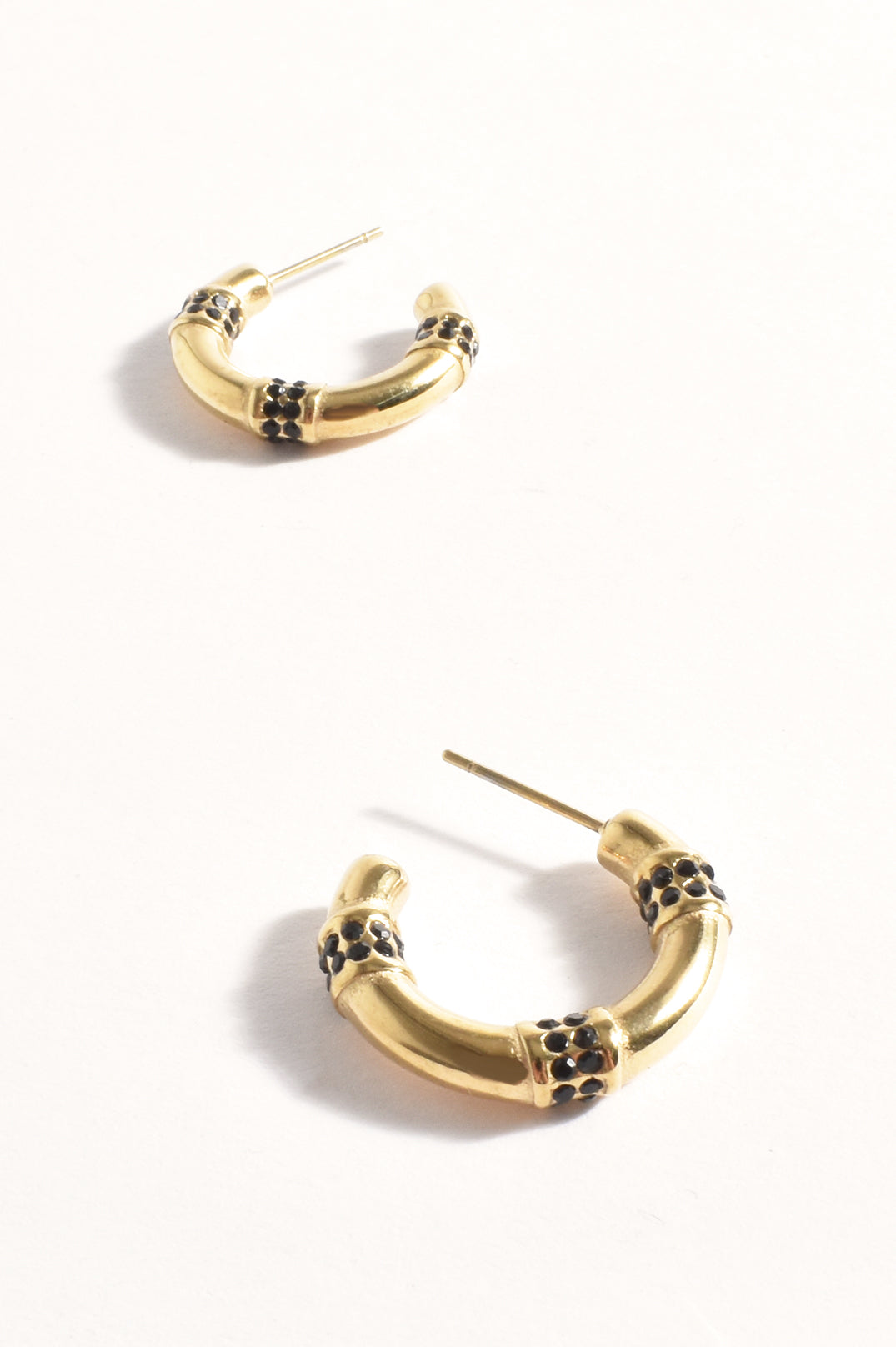 Mini Diamante Panelled Hoop Earings - Gold