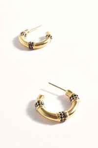Mini Diamante Panelled Hoop Earings - Gold