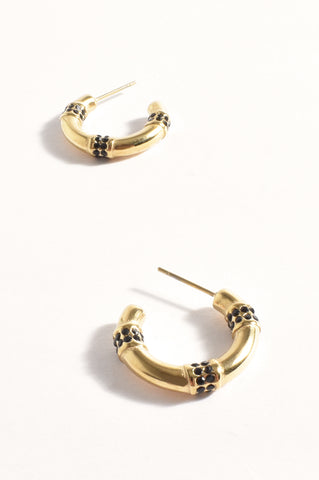 Mini Diamante Panelled Hoop Earings - Gold