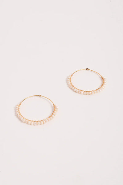 Wired Pearl Hoop Earrings - Gold