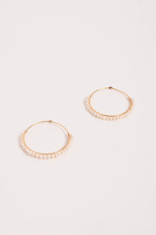Wired Pearl Hoop Earrings - Gold