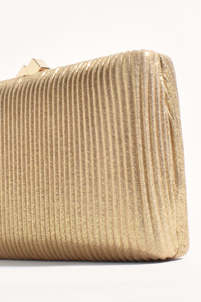 Molten Clasp Metallic Structured Clutch - Gold