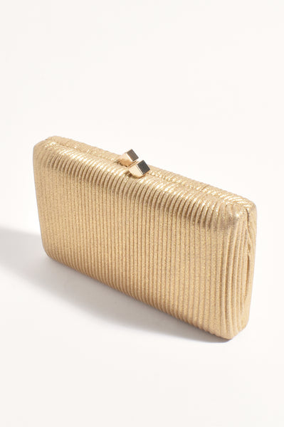 Molten Clasp Metallic Structured Clutch - Gold