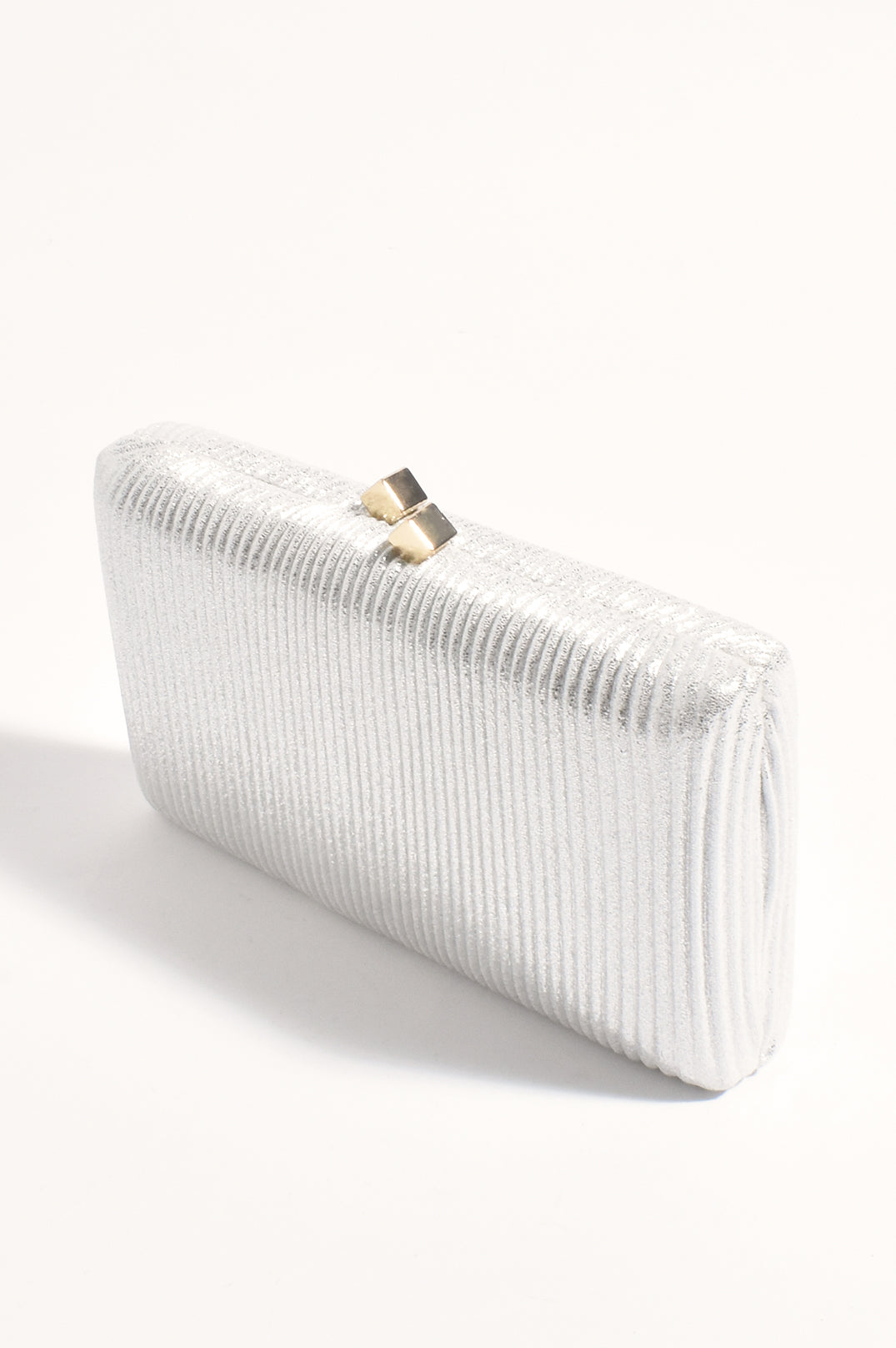 Molten Clasp Metallic Structured Clutch - Silver