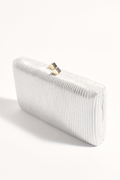 Molten Clasp Metallic Structured Clutch - Silver