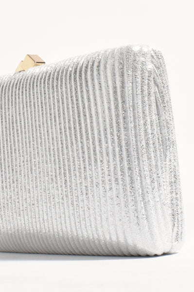 Molten Clasp Metallic Structured Clutch - Silver