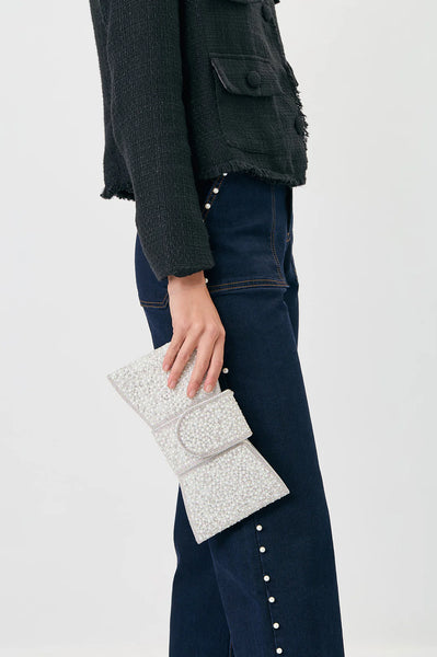 Tillie Pearl Bow Clutch - Silver